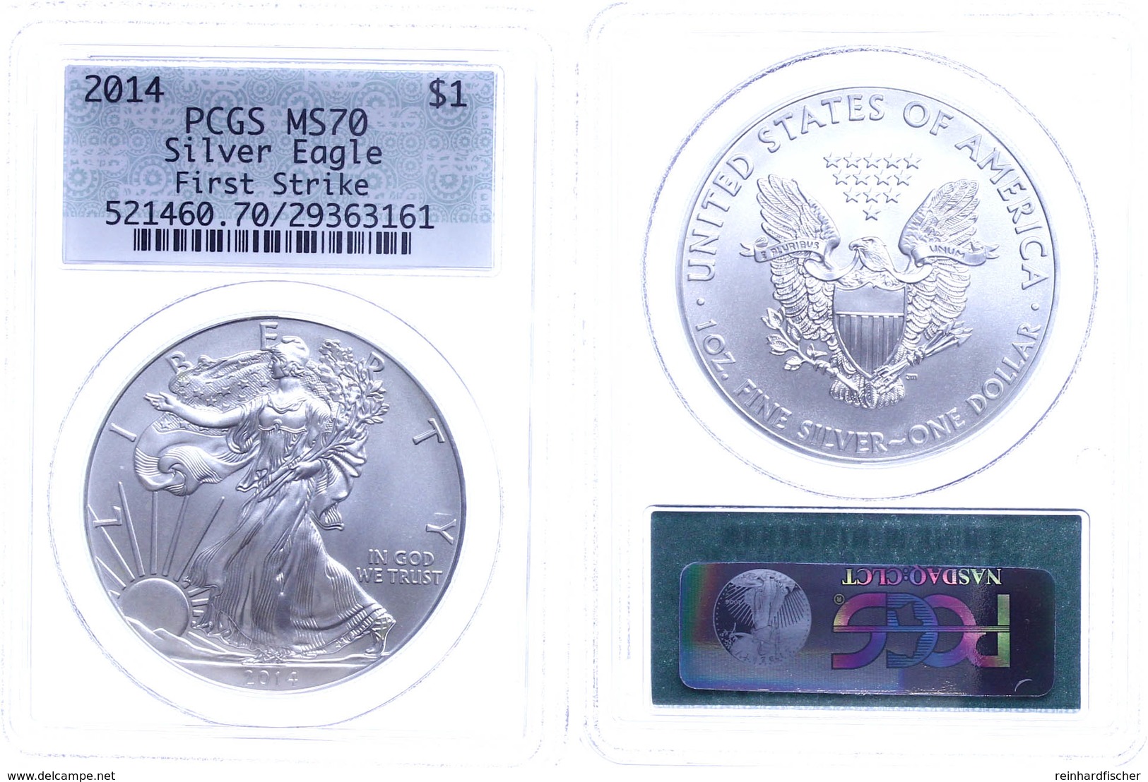 726 1 Dollar, 2014, Silver Eagle, In Slab Der PCGS Mit Der Bewertung MS70, First Strike, Grünes Retro Label. - Sonstige & Ohne Zuordnung