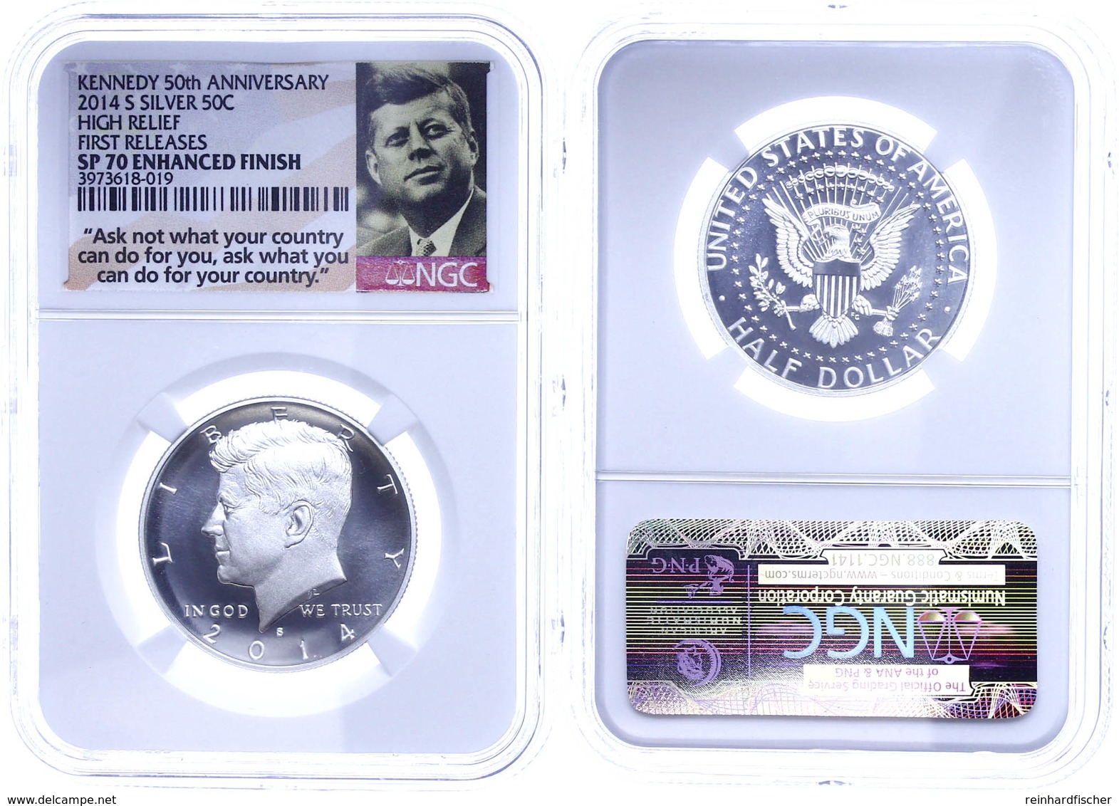 735 1/2 Dollar, 2014, S, Kennedy, In Slab Der NGC Mit Der Bewertung SP70, Enhanced Finish, High Relief, First Releases,  - Sonstige & Ohne Zuordnung