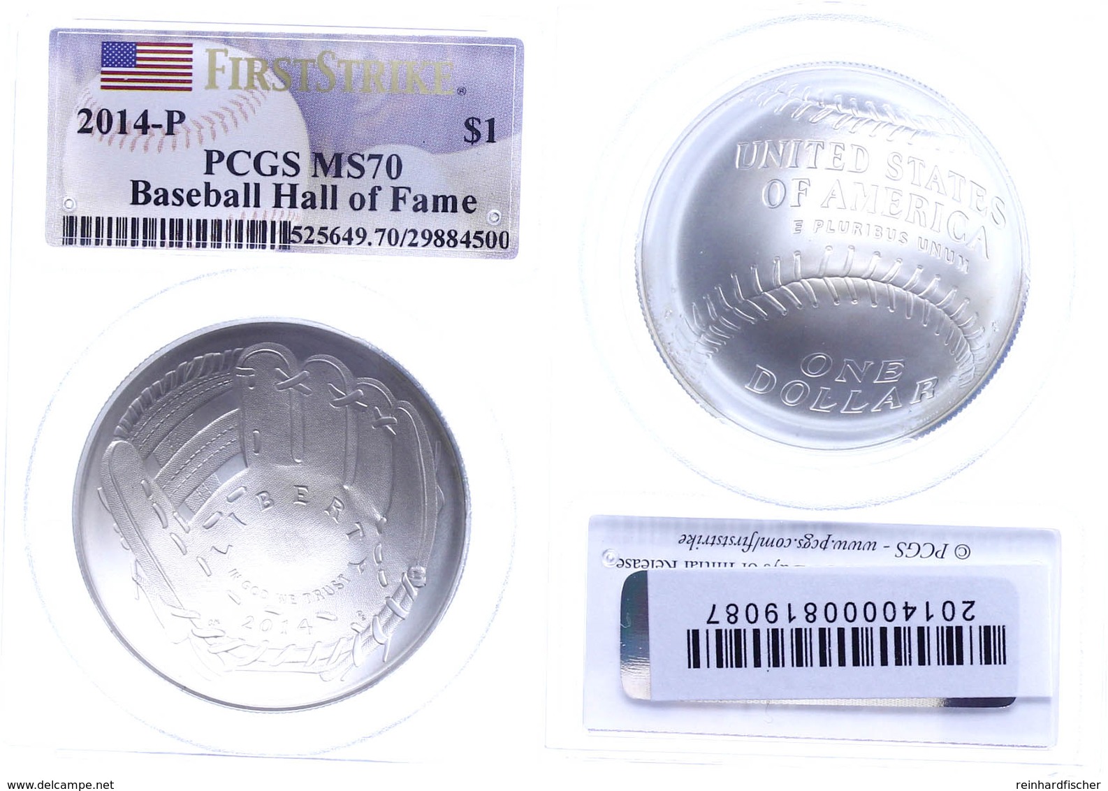 739 Dollar, 2014, P, Baseball Hall Of Fame, In Slab Der PCGS Mit Der Bewertung MS70, First Strike, Baseball-Flag Label. - Sonstige & Ohne Zuordnung