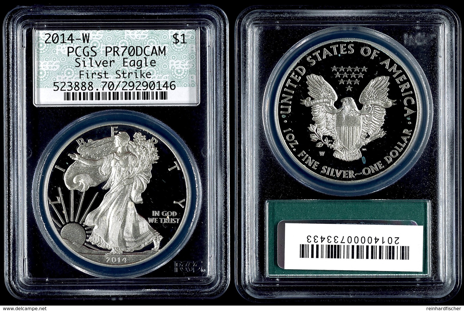 749 Dollar, 2014, W, Silver Eagle, In Slab Der PCGS Mit Der Bewertung MS70, First Strike, Grünes Retro Label. - Sonstige & Ohne Zuordnung