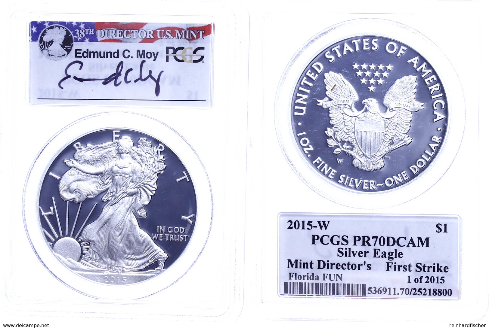 763 1 Dollar, 2015, W, Silver Eagle, In Slab Der PCGS Mit Der Bewertung PR70DCAM, Mint Director's First Strike, Florida  - Other & Unclassified