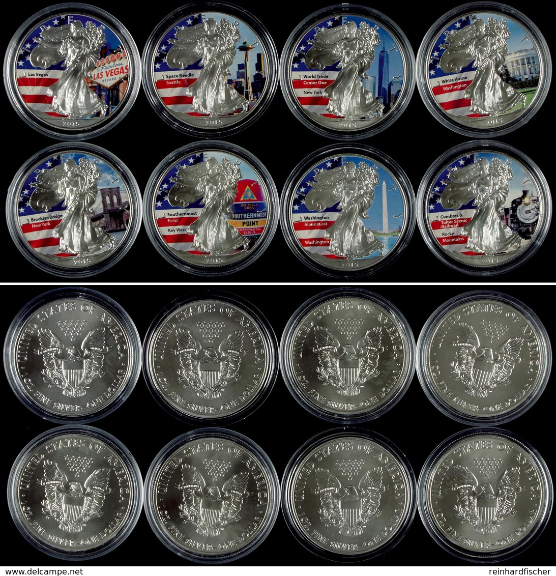 773 Set Zun 8x 1 Dollar, 2015, Silver Eagle - Ver. Motive, Je 1 Unze Silber, Coloriert, Nur In Kapsel, St  St - Sonstige & Ohne Zuordnung