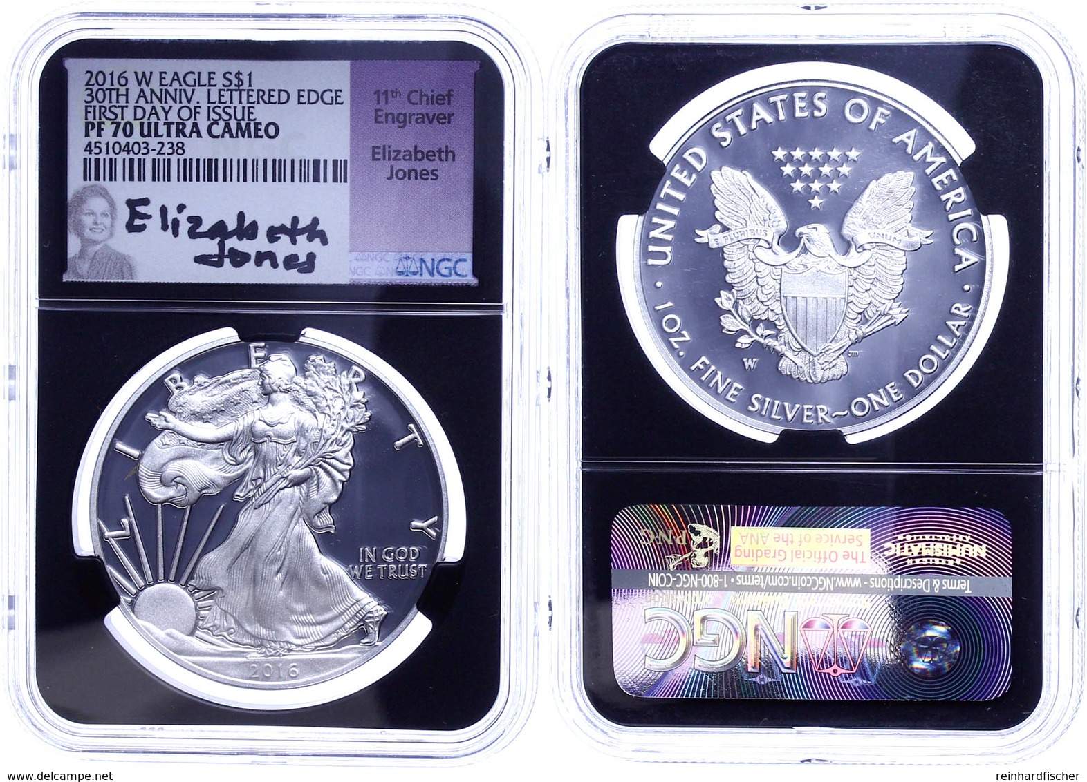 782 1 Dollar, 2016, W, Silver Eagle, In Slab Der NGC Mit Der Bewertung PF70 Ultra Cameo, First Day Of Issue, Black Core, - Sonstige & Ohne Zuordnung