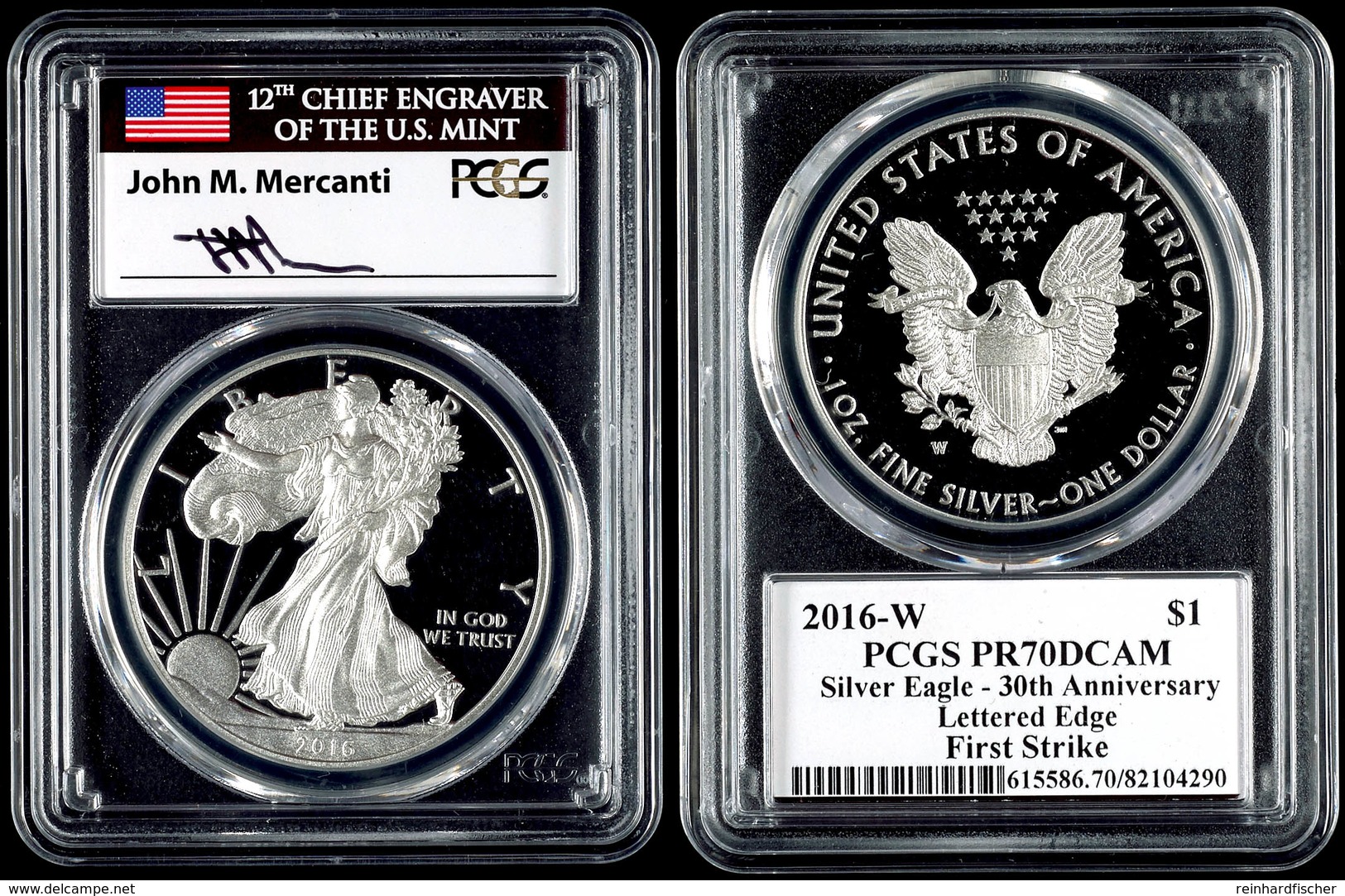 785 1 Dollar, 2016, W, Silver Eagle, In Slab Der PCGS Mit Der Bewertung PR70DCAM, First Strike, Flag Mercanti Label. - Other & Unclassified