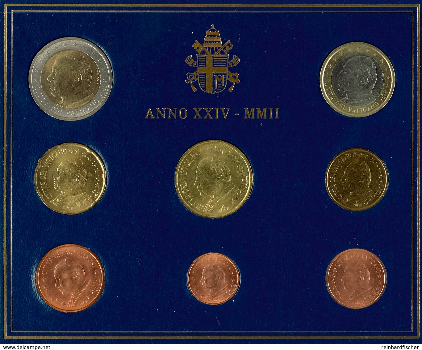 800 1 Cent Bis 2 Euro, 2002, Euro-KMS, Papst Johannes Paul II., Im Folder, St.  St - Vatikan