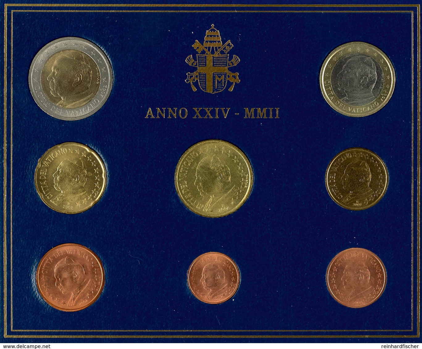 800 1 Cent Bis 2 Euro, 2002, Euro-KMS, Papst Johannes Paul II., Im Folder, St.  St - Vatican