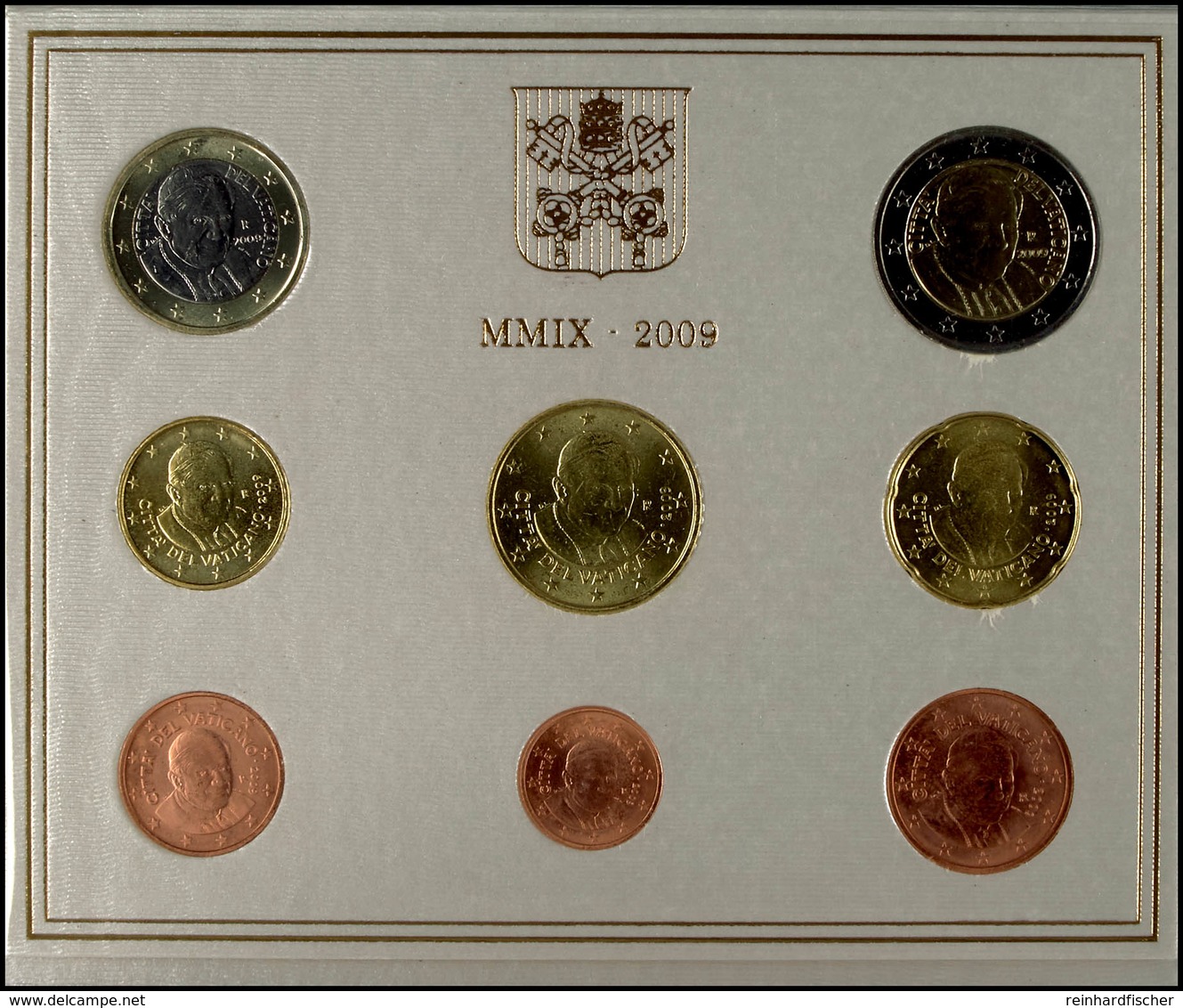 802 1 Cent Bis 2 Euro, 2009, Euro-KMS, Papst Benedikt XVI., Im Originalfolder, Leicht Bestoßen, St.  St - Vatican