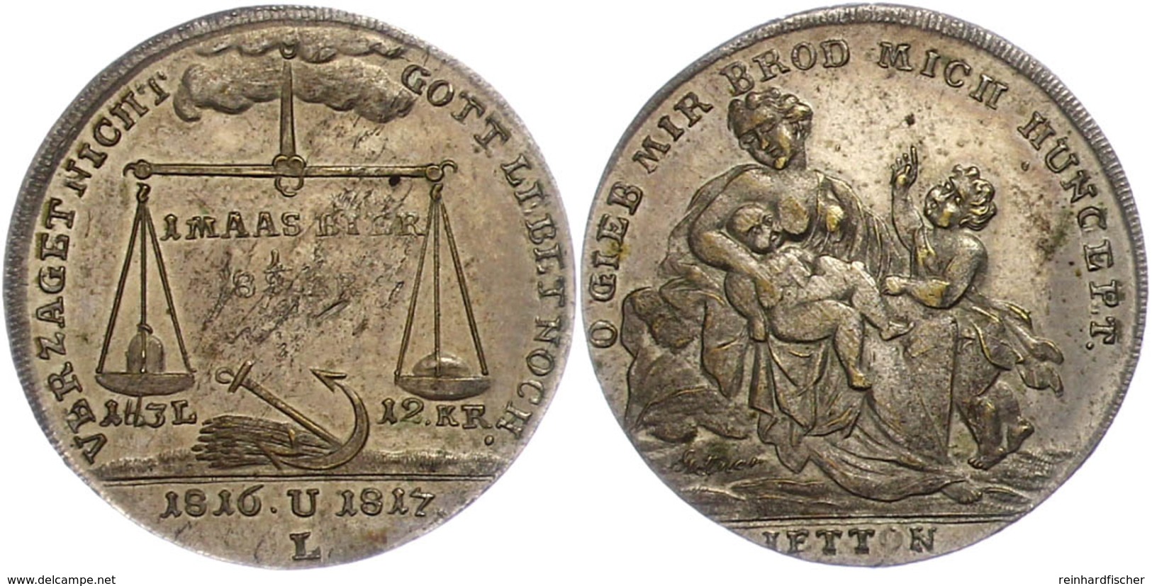 813 Nürnberg, Messingjeton  (10,60 G, 33 Mm), 1816, Von Th. Stettner/Lauer, Auf Die Brot- Und Bierteuerung.  Av: Mutter  - Sonstige & Ohne Zuordnung