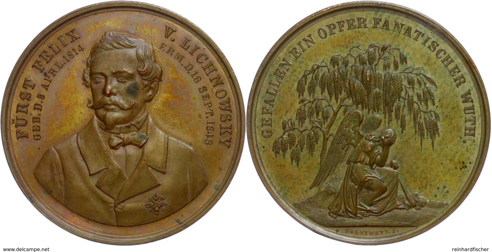 817 Preussen, Bronzemedaille (37 Mm, 25,2 G), O.J., Von Drentwett, Auf Die Ermordung Von Fürst Felix Von Lichnowsky, Av: - Other & Unclassified