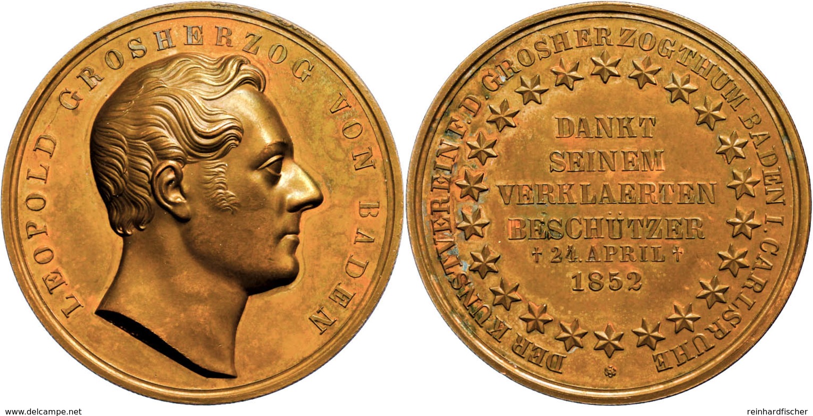 819 Baden, Karl Leopold Friedrich, Bronzemedaille (63,41g, Durchmesser Ca. 47mm), 1852, Von L. Kachel, Gedächtnis Des Ba - Sonstige & Ohne Zuordnung