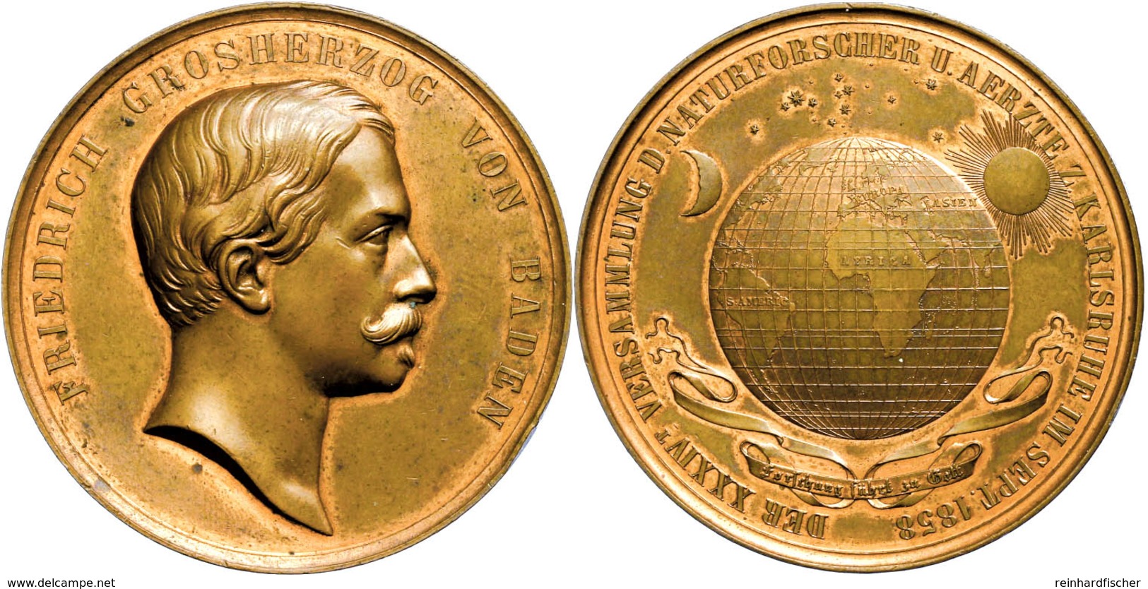 820 Baden, Friedrich I., Bronzemedaille (53,31g, Durchmesser Ca. 47mm), 1858, Von C. Voigt, Auf Die Versammlung Der Natu - Andere & Zonder Classificatie