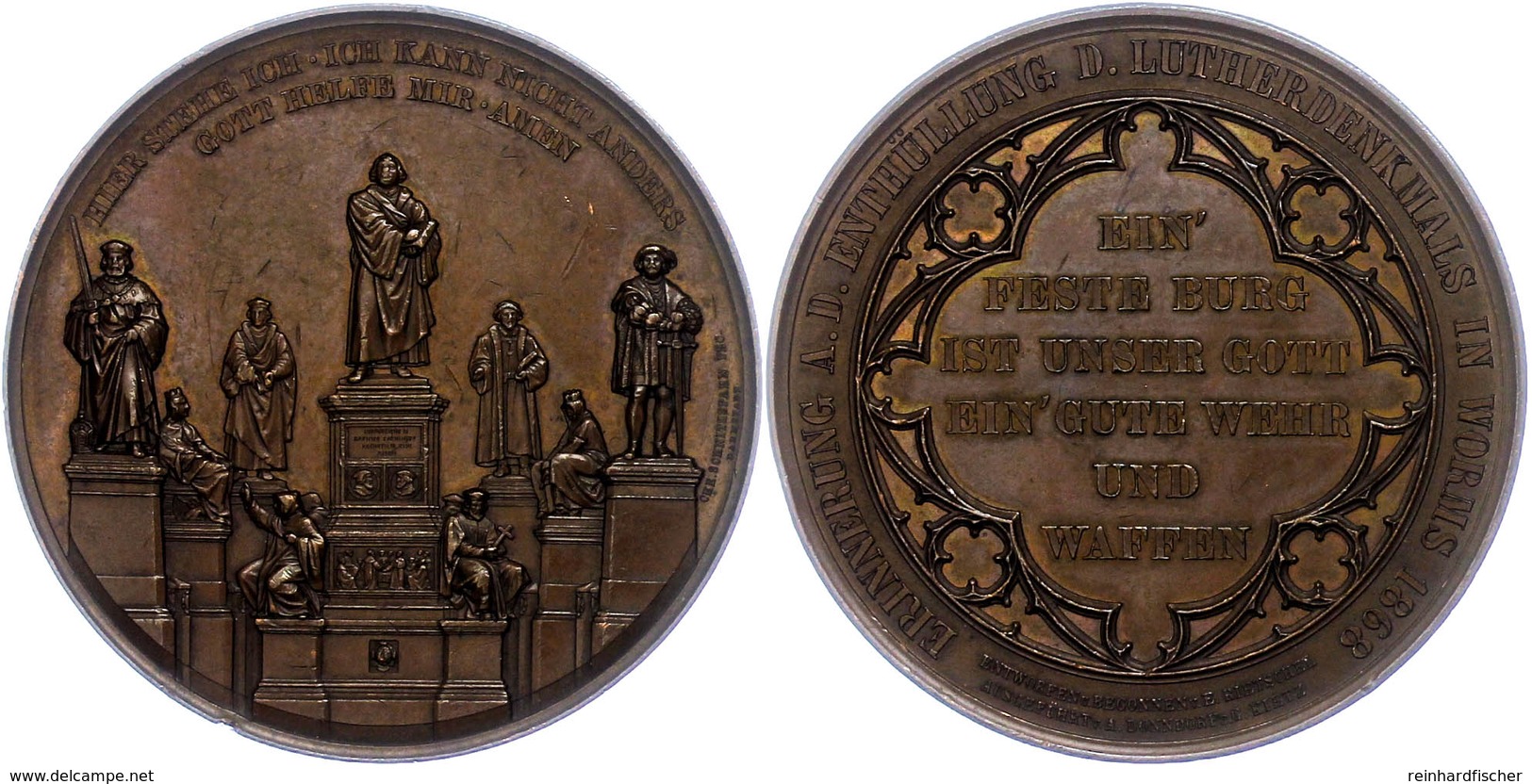 824 Worms, Bronzemedaille,1868, Von Schnitzspahn, Auf Die Errichtung Des Lutherdenkmals. Av: Denkmal, Rev: Schrift In Ei - Other & Unclassified