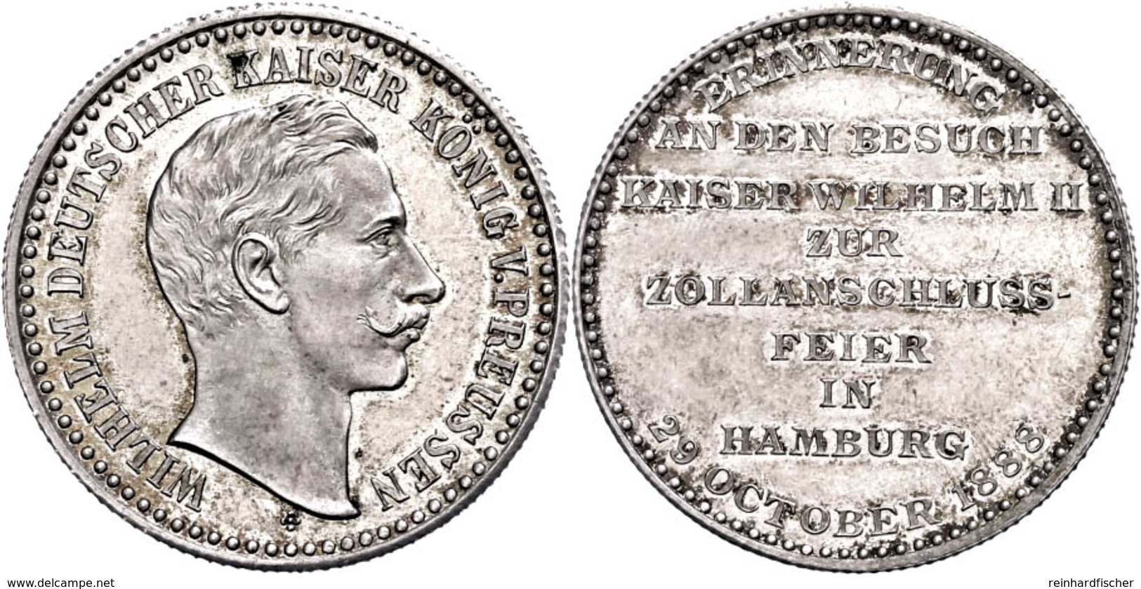 827 Hamburg, Silbermedaille (Dm. Ca. 28,10g, Ca. 11,47g), 1888, Auf Den Besuch Wilhelm II. Anlässlich Der Zollanschlussf - Sonstige & Ohne Zuordnung