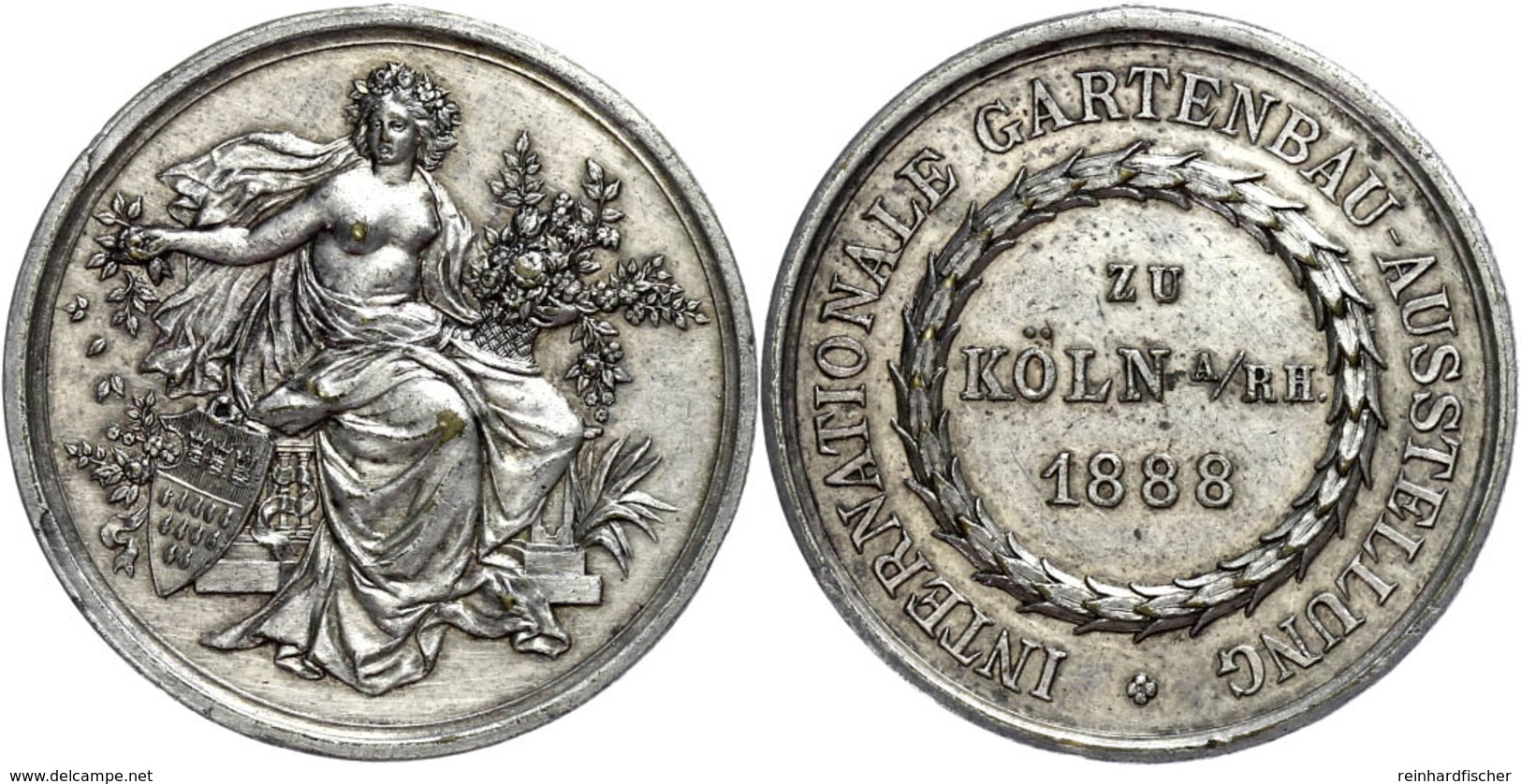 828 Köln, Bronzemedaille Versilbert (33 Mm, 17,5 G), 1888, Internationale Gartenbau-Ausstellung, Av: Frau Mit Blumen Und - Sonstige & Ohne Zuordnung