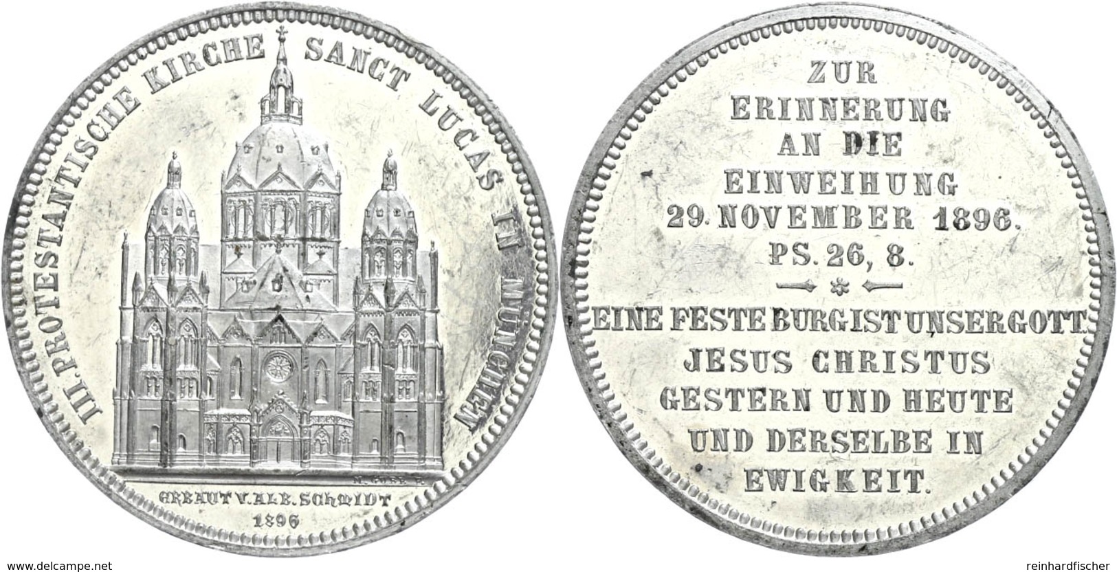 835 München, Zinnmedaille (38,5 Mm, 22,9 G), 1896, Von M. Gube, Zur Erninnerung An Die Einweihung Der Protestantischen K - Andere & Zonder Classificatie