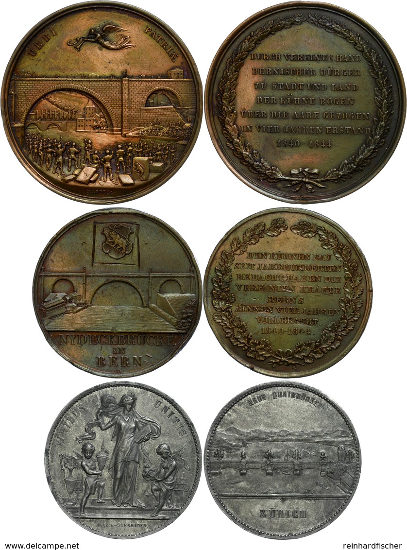 839 Schweiz, Lot Von Zwei Bronzemedaillen U.a. Bern 1844 (Aberli) Und Eine Zinnmedaille Zürich (Jaeckle-Schneider). Insg - Sonstige & Ohne Zuordnung