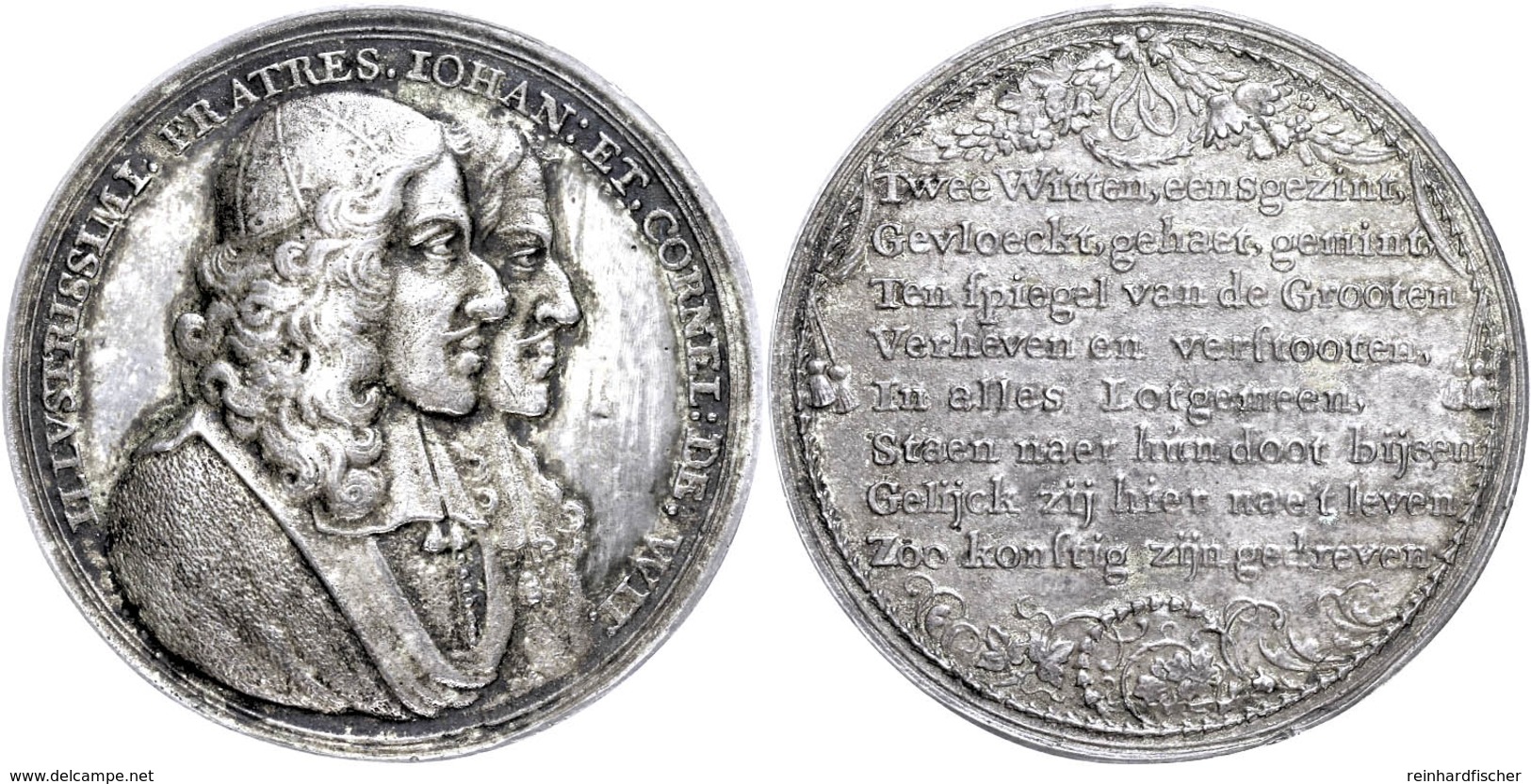 844 Niederlande, Silbermedaille (Dm. Ca. 47mm, Ca. 35,47g), O.J. (1674), Unsigniert, Auf Die Ermordung Der Gebrüder Joha - Andere & Zonder Classificatie