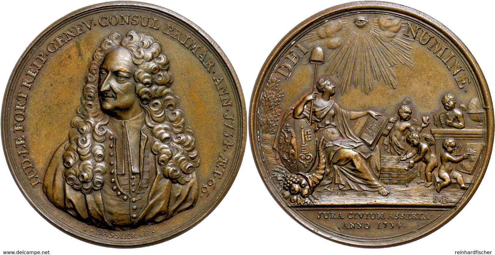 847 Schweiz, Genf, Bronzemedaille (Dm. Ca. 54,20mm, Ca. 84,54g), 1734, Von Dassier, Auf Ludwig Lefort. Av: Brustbild Von - Sonstige & Ohne Zuordnung