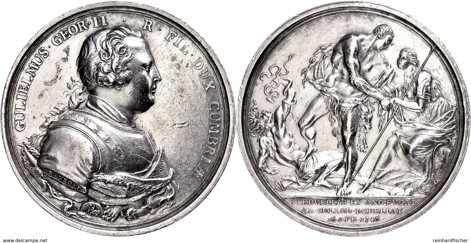 852 Großbritannien, George II., Silbermedaille (Dm. Ca. 51mm, Ca. 54,08g), 1746, Von Yeo, Auf Die Schlacht Von Culloden. - Andere & Zonder Classificatie