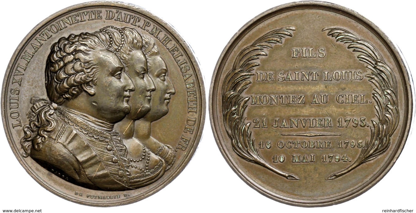 854 Frankreich, Louis XVI., Bronzemedaille (Dm. Ca. 41mm, Ca. 38,07g), 1794, Von Barre Und De Puymaurin. Av: Die Brustbi - Other & Unclassified