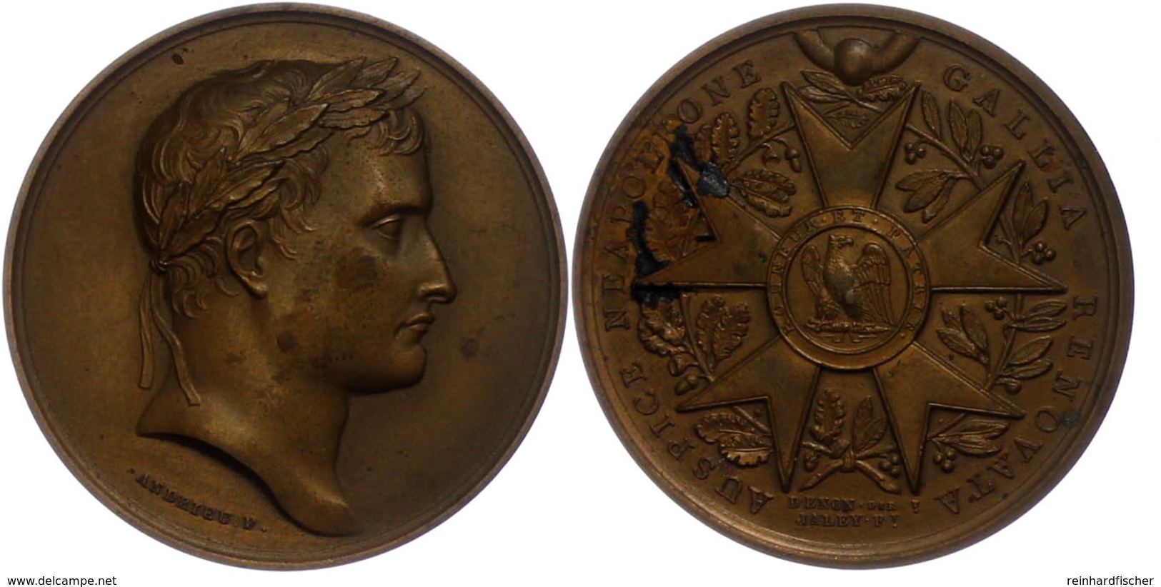 859 Frankreich, Napoleon, Bronzemedaille (Dm. Ca. 41,20mm, Ca. 36,71g), 1804, Von F. Andrieu, Auf Die Wiedererrichtung D - Other & Unclassified