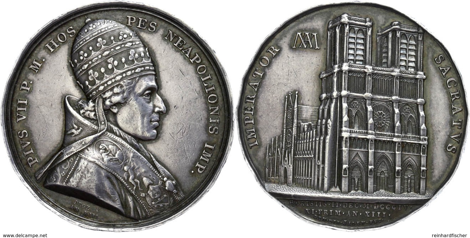 860 Vatikan, Silbermedaille (40,6 Mm, 33,3 G), 1804, Auf Den Besuch Papst Pius VII. In Paris Und Die Salbung Napoleons D - Sonstige & Ohne Zuordnung