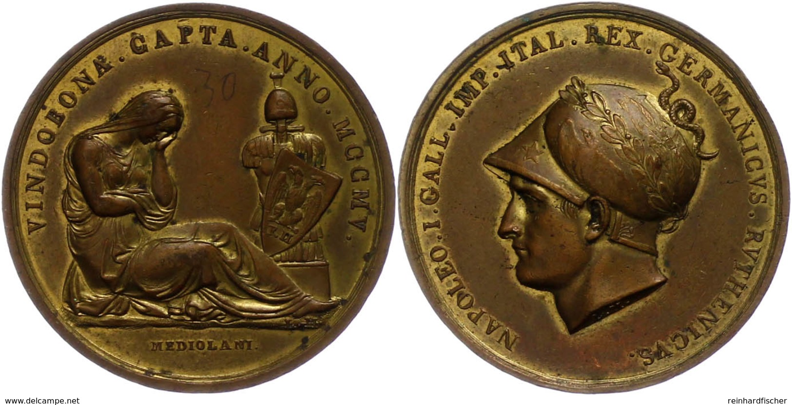 861 Frankreich, Napoleon I., Bronzemedaille (Dm. Ca. 42,80mm, Ca. 41,35g), 1805, Von L. Manfredini. Av: Kopf Napoleons N - Sonstige & Ohne Zuordnung