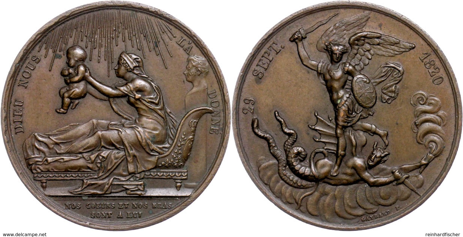 865 Frankreich, Ludwig XVIII., Bronzemedaille (Dm. Ca. 38mm, Ca. 32,73g), 1820, Von Gayrard, Auf Die Geburt Seines Neffe - Other & Unclassified