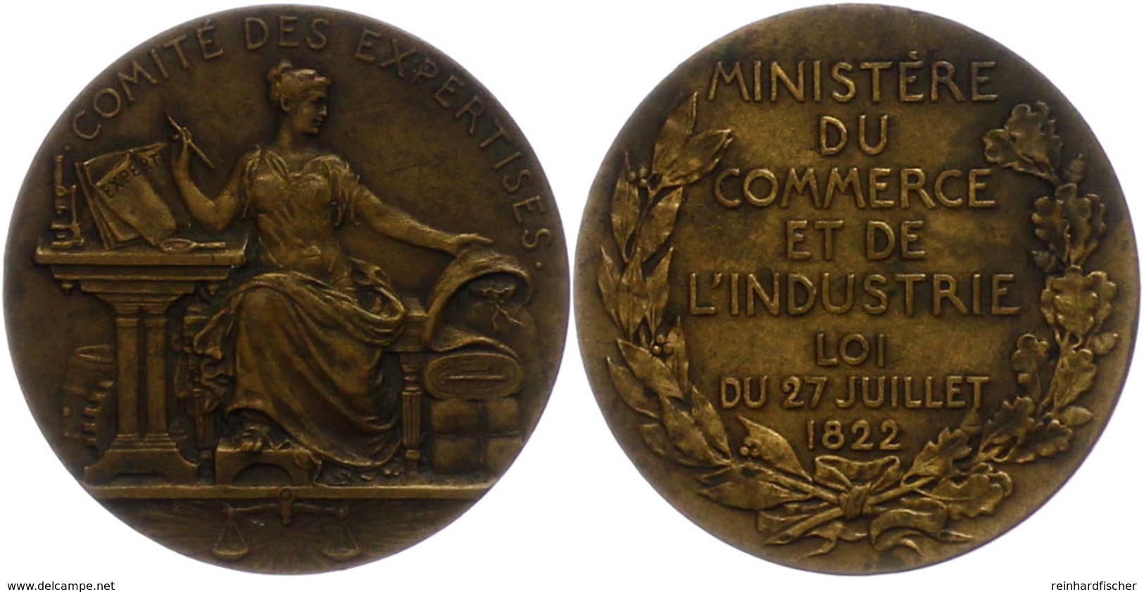 866 Frankreich, Bronzemedaille (Dm. Ca. 33mm, Ca. 15,90g), 1822, Von A. Patey. Av: Sitzende Weibliche Gestalt Von Vorn,  - Andere & Zonder Classificatie