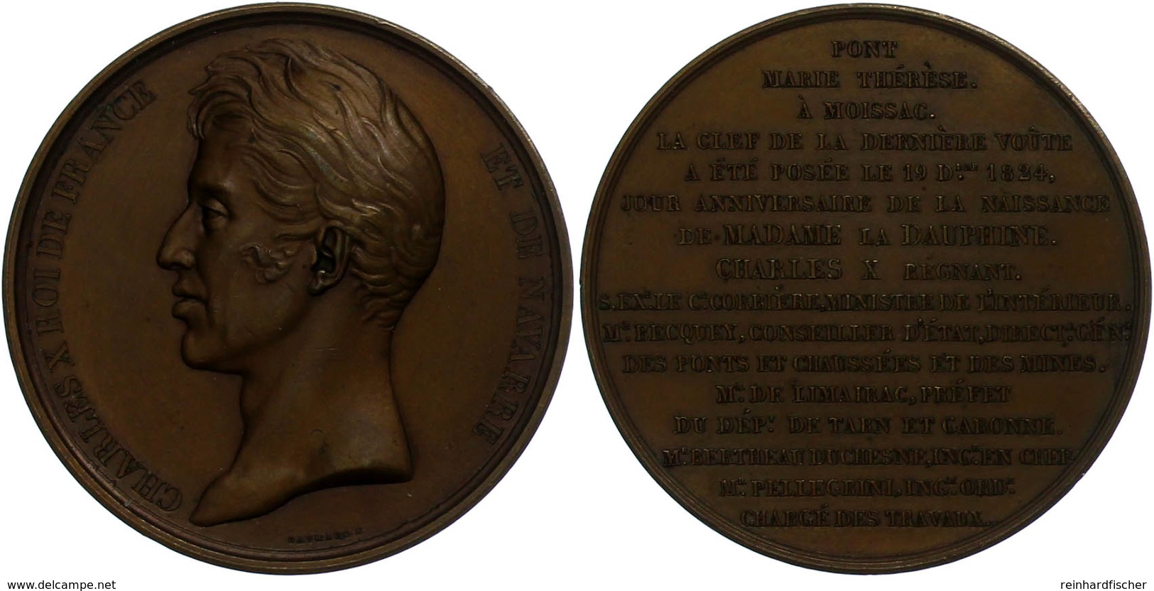 870 Frankreich, Karl X., Bronzemedaille (Durchmesser Ca. 52mm, 61,76g),1824,  Von F. Gayrard, Auf Die Pont Marie Thérèse - Other & Unclassified