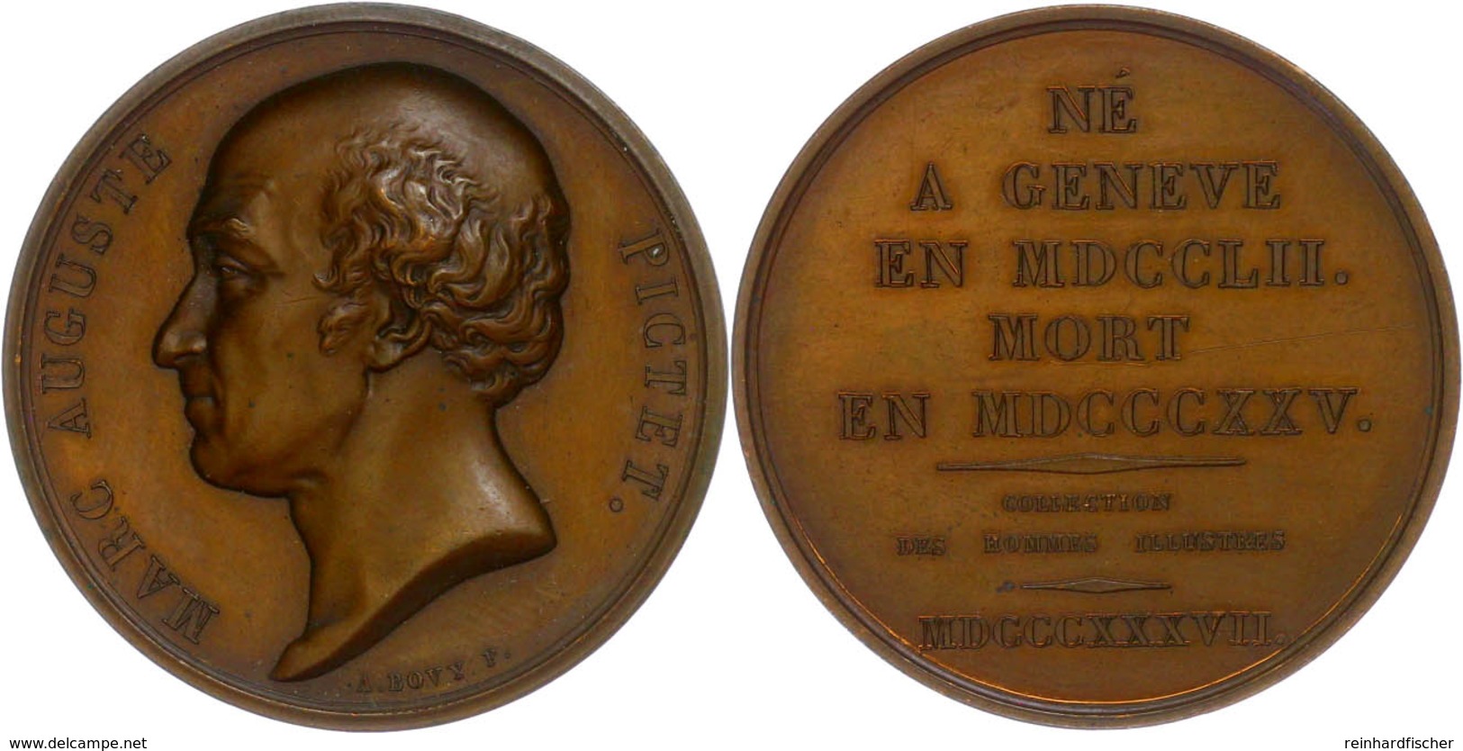 874 Schweiz, Bronzemedaille (Dm. Ca. 41mm, Ca. 33,39g), 1825, Von Bovy, Auf Marc Auguste Pictet. Av: Kopf Nach Links. Re - Other & Unclassified