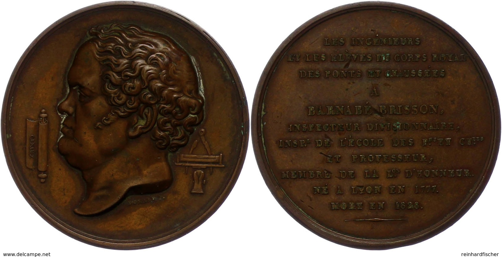 875 Frankreich, Bronzemedaille (Dm. Ca. 52,10mm, Ca. 54,05g), 1828, Von F. Domard. Av: Kopf Nach Links. Rev: 11 Zeilen S - Andere & Zonder Classificatie