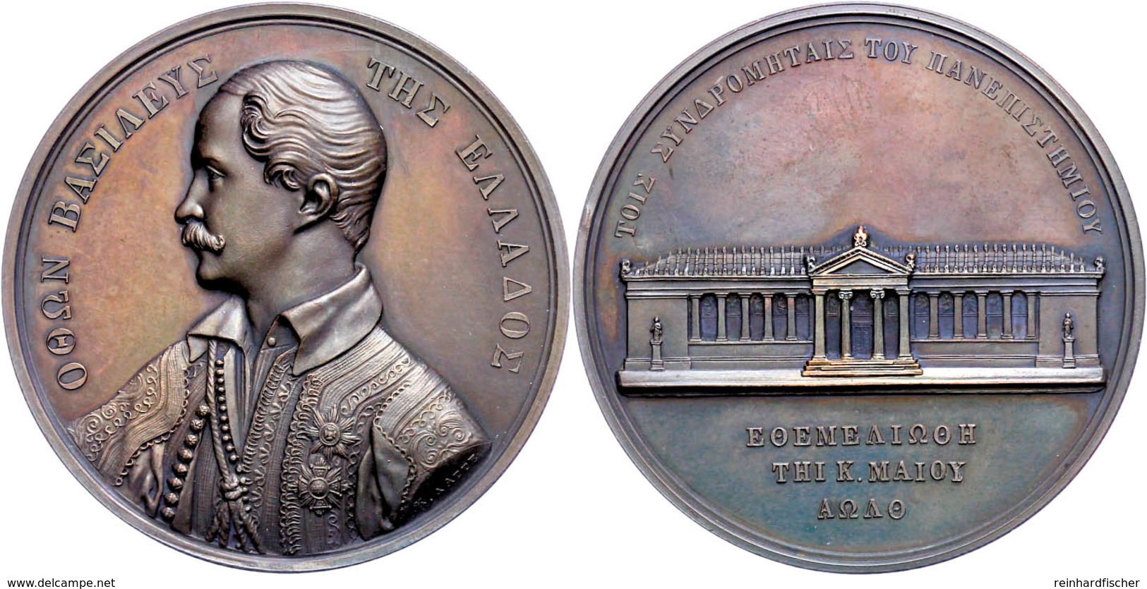 882 Griechenland, Otto, Bronzemedaille (Dm. Ca. 44,10mm, Ca. 41,63g), 1839, Von K. Lange, Universität Athen. Av: Brustbi - Sonstige & Ohne Zuordnung