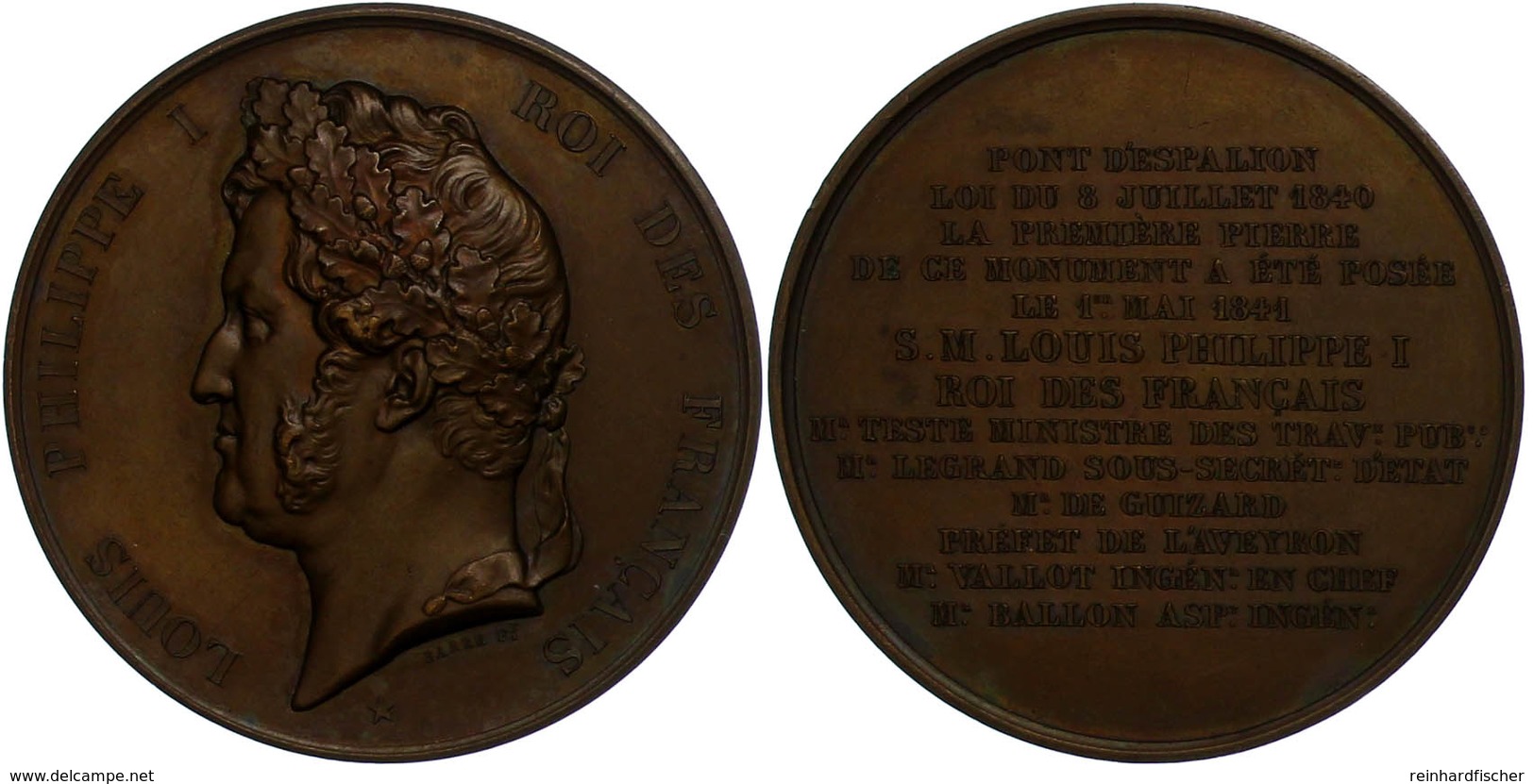 884 Frankreich, Louis Philippe I., Bronzemedaille (Durchmesser Ca. 52mm, 59,69g), 1841, Von Barre, Auf Die Brücke über D - Andere & Zonder Classificatie