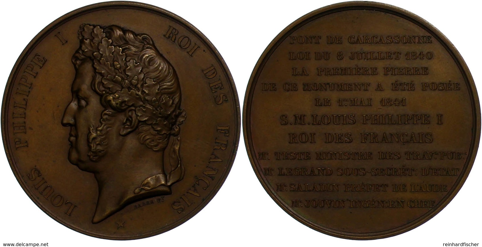 885 Frankreich, Louis Philippe I., Bronzemedaille (Durchmesser Ca. 52mm, 61,64g),1841, Von Barre, Auf Die Pont Carcasson - Sonstige & Ohne Zuordnung