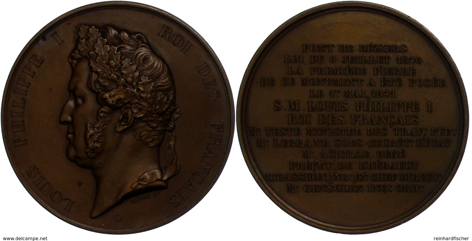 886 Frankreich, Louis Philippe I., Bronzemedaille (Durchmesser Ca. 52mm, 61,90g),1841, Von Barre, Bronzemedaille Von Bar - Andere & Zonder Classificatie