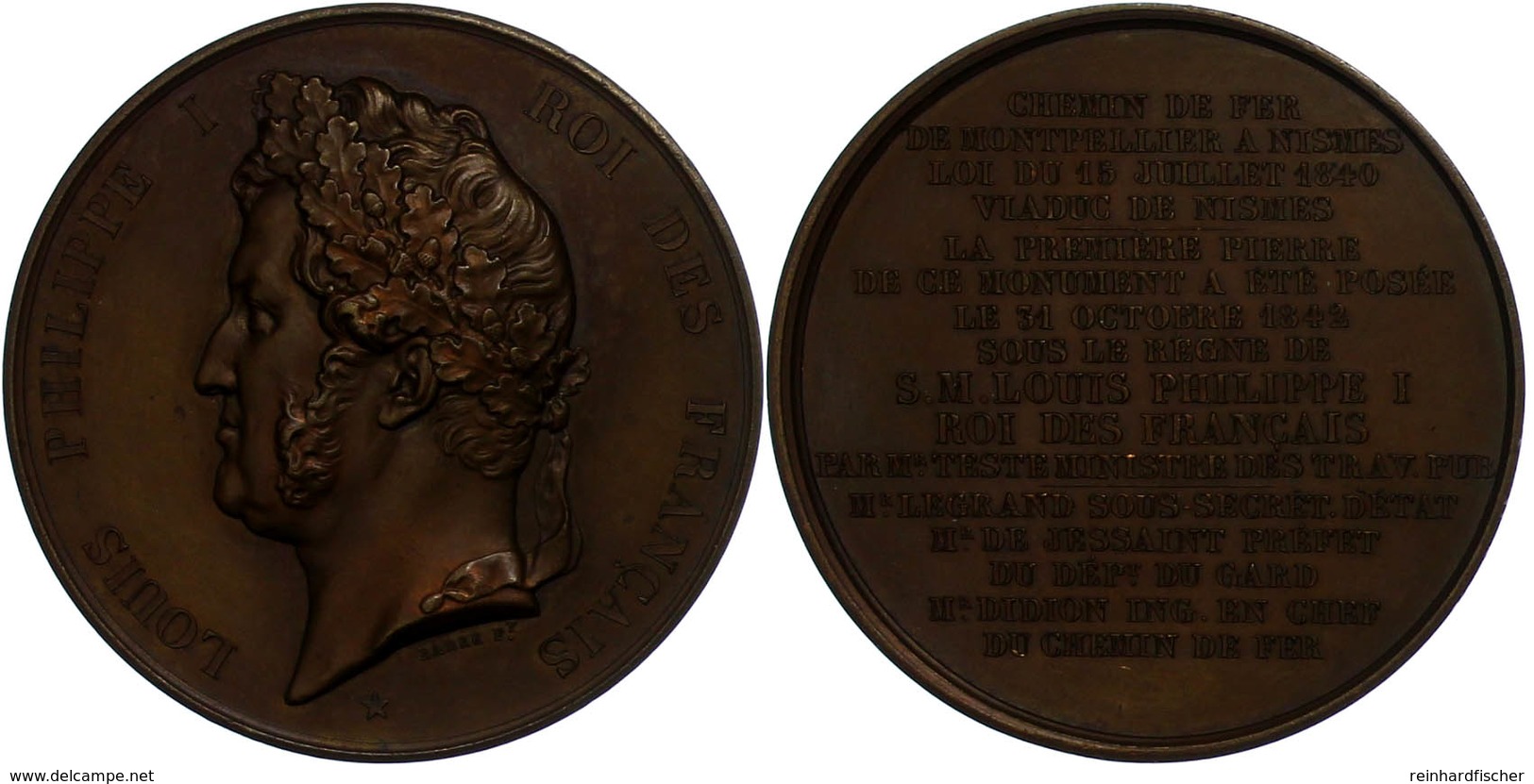 889 Frankreich, Louis Philippe I., Bronzemedaille (Durchmesser Ca. 52mm, 62,52g),1842, Von Barre, Auf Das Eisenbahnviadu - Sonstige & Ohne Zuordnung