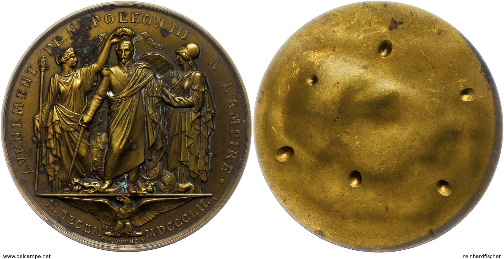 903 Frankreich, Napoleon III., Einseitiger Bronzemedaillenabschlag (Dm. Ca. 74mm, Ca. 108,46g), 1852, Von E. Oudiné, Auf - Other & Unclassified