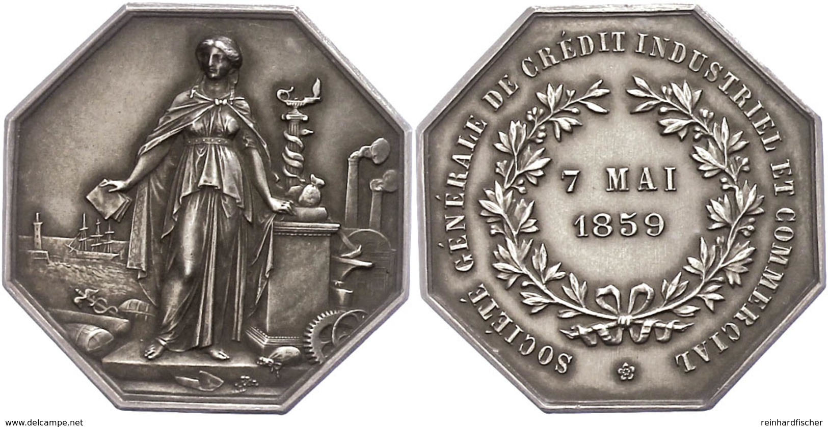 911 Frankreich, Oktogonales Silberjeton (ca. 36x36,10mm, Ca. 20,69g), 1859, Société Générale De Crédit Industriel Et Com - Sonstige & Ohne Zuordnung