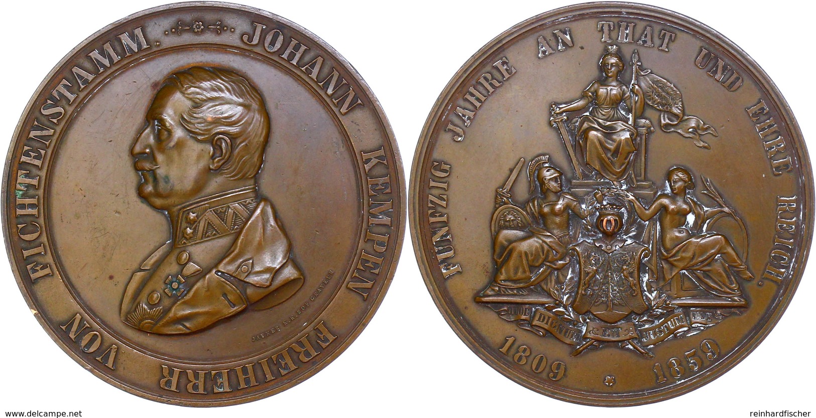 912 Österreich, Bronzemedaille (80 Mm, 202,3 G), 1859, Von Jauner, Auf Das 50jährige Dienstjubiläum Von Johann Friedrich - Sonstige & Ohne Zuordnung