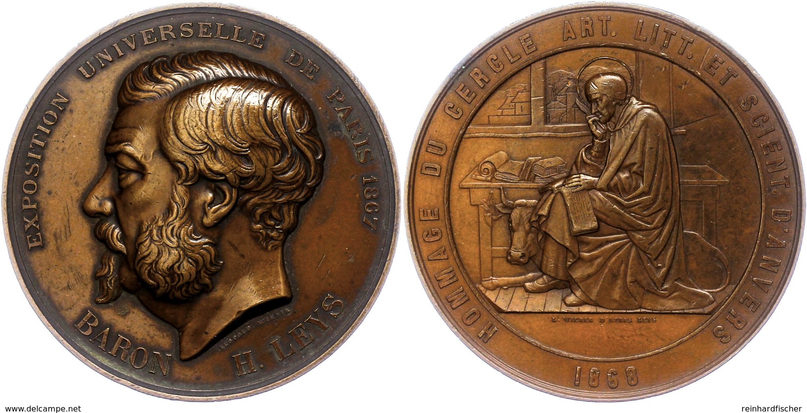 925 Belgien, Bronzemedaille (Dm. Ca. 68,45mm, Ca. 138,60g), 1868, Von L. Wiener, Auf Die Ausstellung In Paris 1867 Und B - Sonstige & Ohne Zuordnung