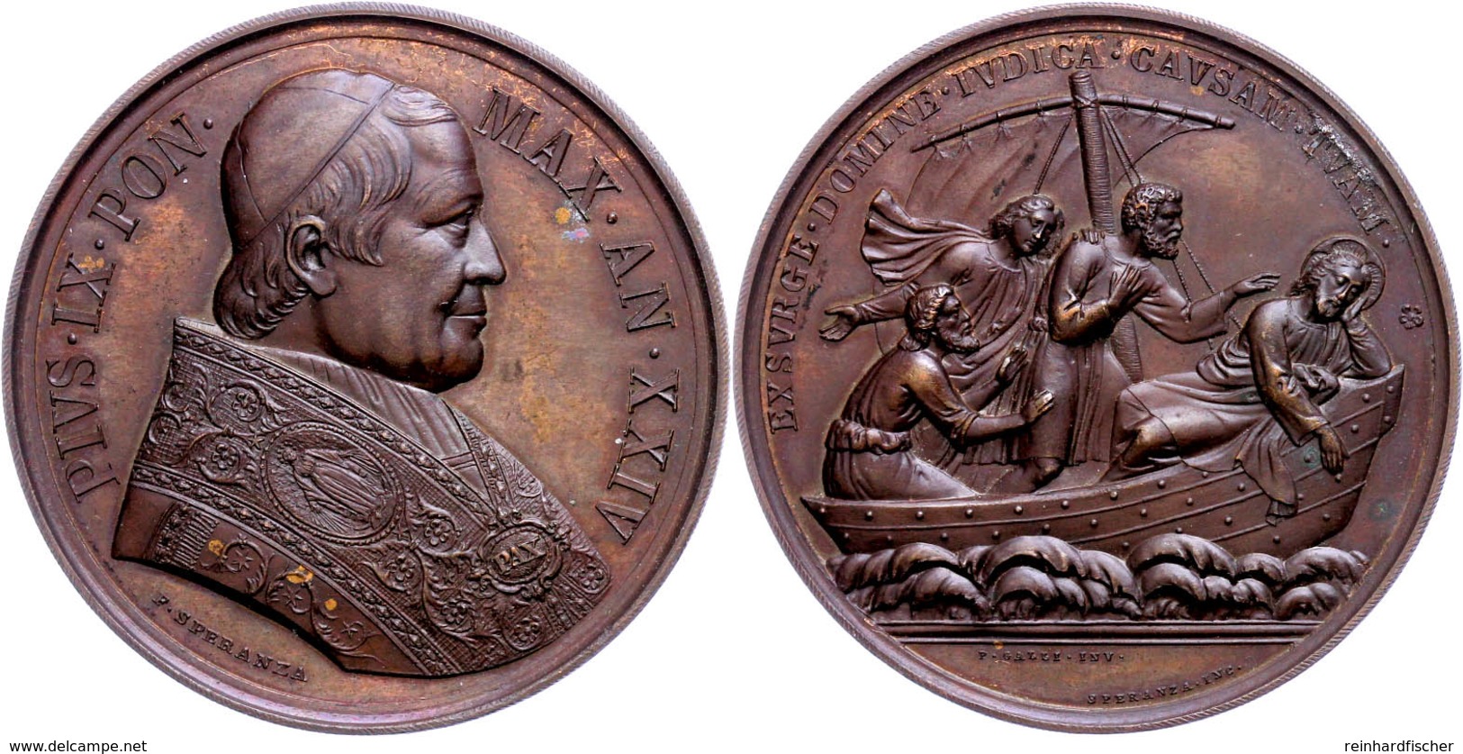 929 Vatikan, Pius IX., Bronzemedaille (Dm. Ca. 48,90mm, Ca. 53,02g), 1869, Speranza/Galli, Auf Den Schutz Der Rechte Der - Sonstige & Ohne Zuordnung