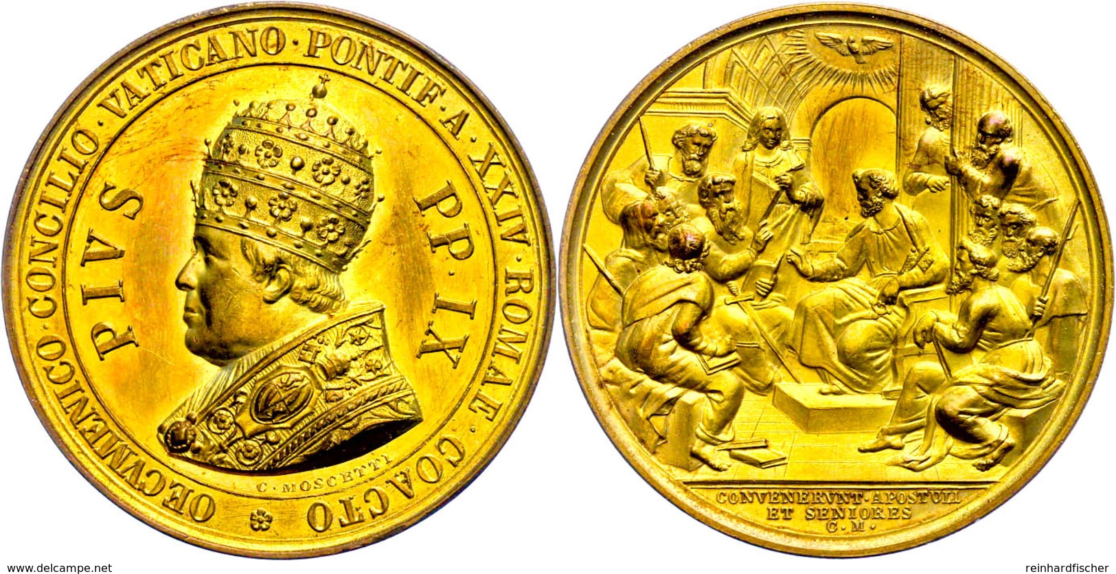 930 Vatikan, Pius IX., Vergoldete Bronzemedaille (Dm. Ca. 43mm, Ca. 38,18g), 1869, V. Moscetti, Auf Den Beginn Des Erste - Sonstige & Ohne Zuordnung