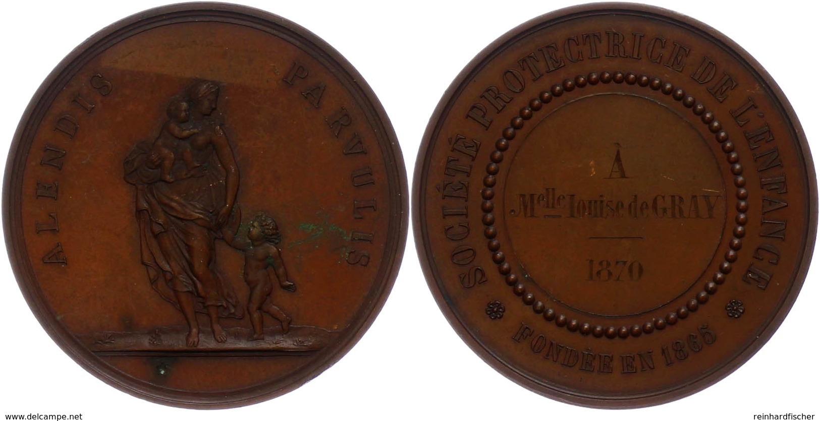 931 Frankreich, Bronzemedaille (Dm. Ca. 50,90mm, Ca. 59,74g), 1870, Unsigniert. Av: Stehende Weibliche Gestalt Mit Säugl - Sonstige & Ohne Zuordnung