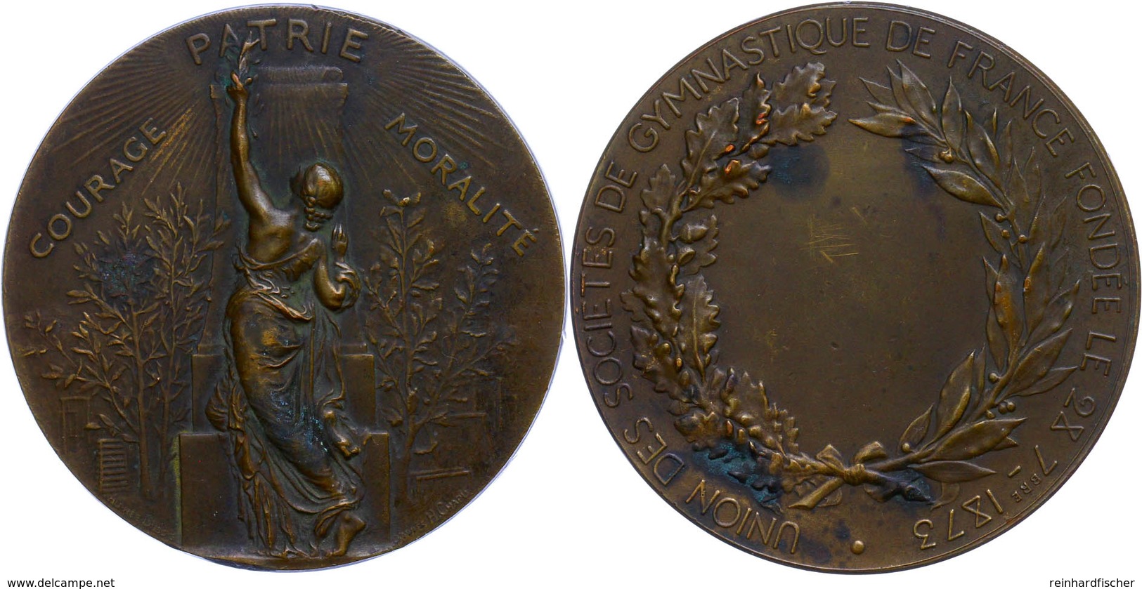 938 Frankreich, Bronzemedaille (Dm. Ca. 58,50mm, Ca. 94,74g), 1873, Von A. Dubois Und H. Chapu. Av: Eine Säule Bekränzen - Sonstige & Ohne Zuordnung