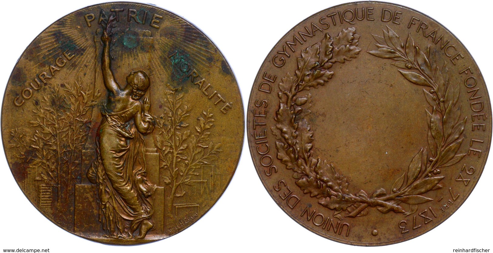 939 Frankreich, Bronzemedaille (Dm. Ca. 59mm, Ca. 91,48g), 1873, Von A. Dubois Und H. Chapu. Av: Eine Säule Bekränzende  - Sonstige & Ohne Zuordnung