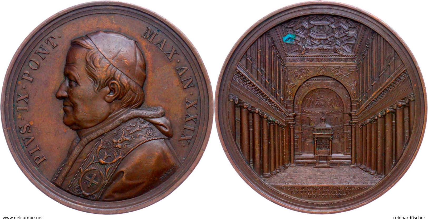 943 Vatikan, Pius IX., Bronzemedaille (Dm. Ca. 44mm, Ca. 34,67g), 1874, Von Bianchi, Auf Den Abschluss Der Restaurierung - Sonstige & Ohne Zuordnung
