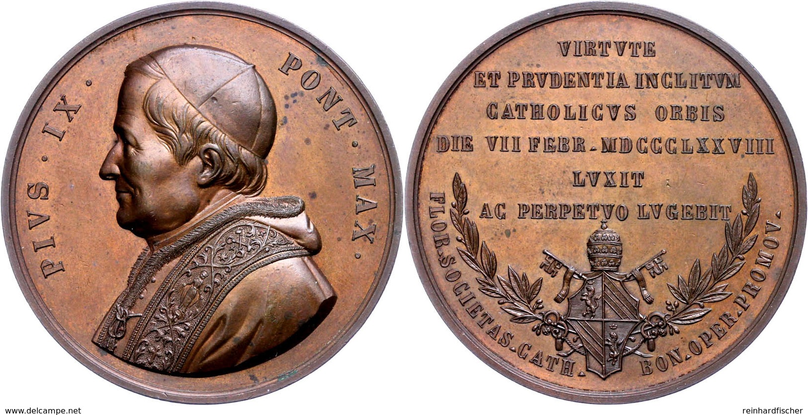 951 Vatikan, Pius IX., Bronzemedaille (Dm. Ca. 51mm, Ca. 64,99g), 1878, Unsigniert. Av: Brustbild Nach Links, Darum Umsc - Sonstige & Ohne Zuordnung