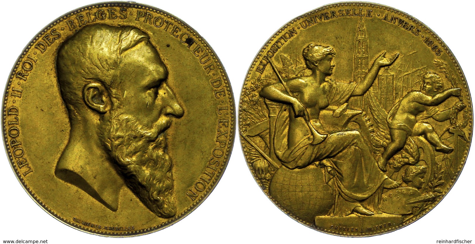 960 Belgien, Leopold II., Bronzemedaille (Dm. Ca. 60,10mm, Ca. 90,82g), 1885, Von Ch. Wiener, Auf Die Universalausstellu - Sonstige & Ohne Zuordnung