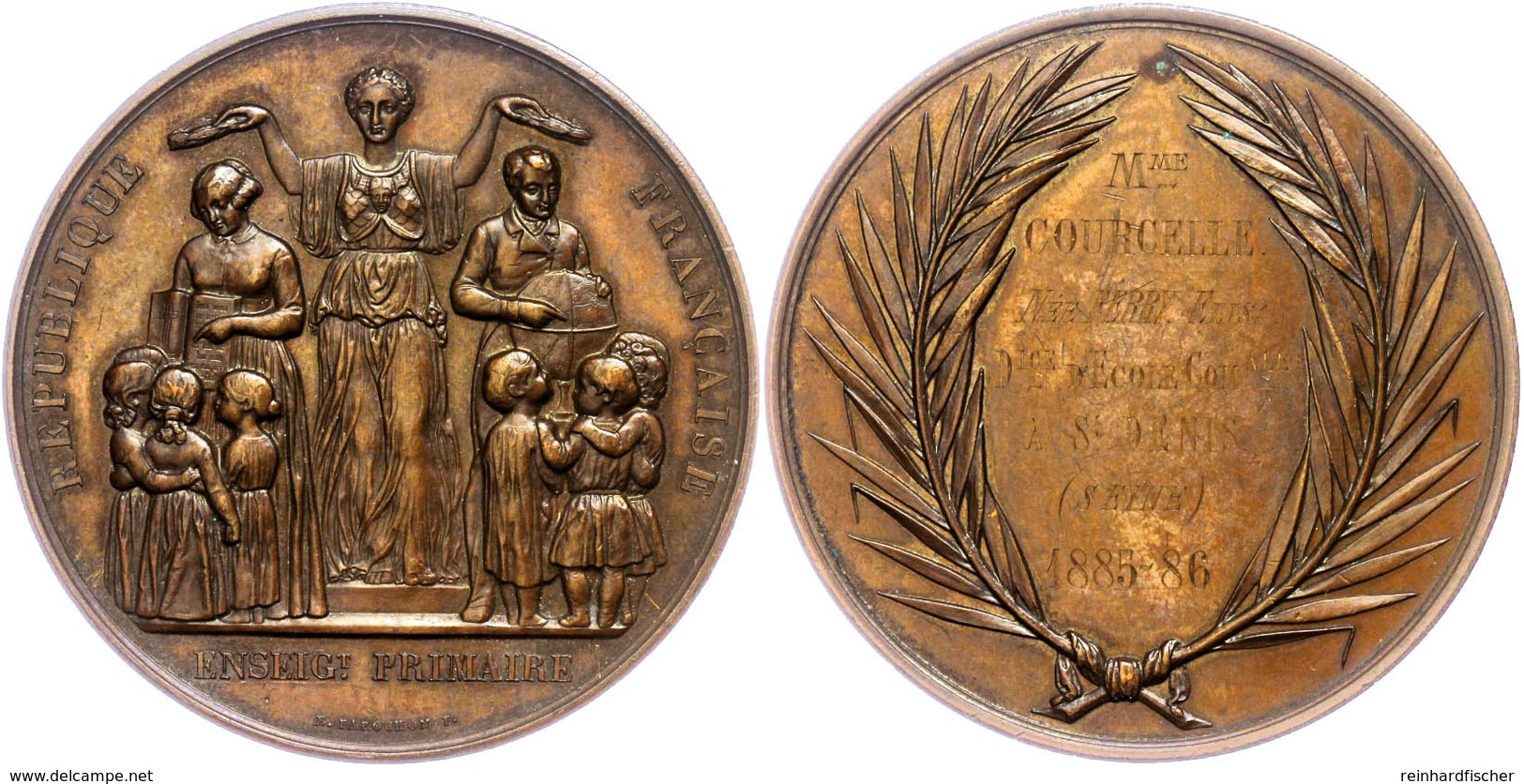 963 Frankreich, Bronzemedaille (Dm. Ca. 51,50mm, Ca. 63,62g), 1886, Von J. B. Farochon. Av: Weibliche Gestalt Bekränzigt - Sonstige & Ohne Zuordnung